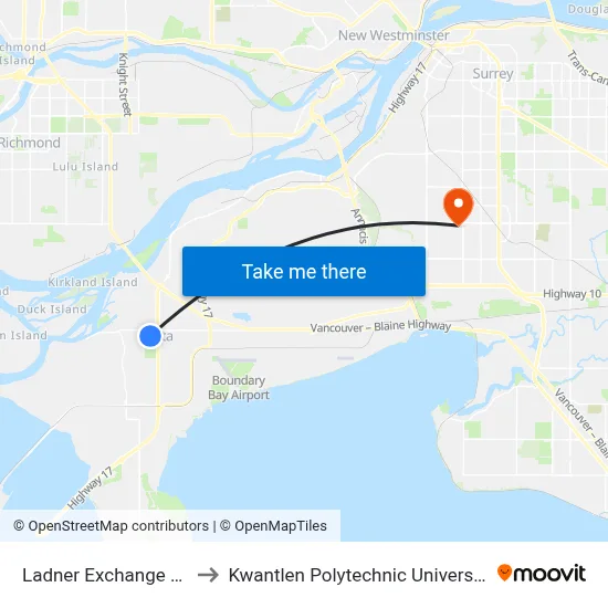 Ladner Exchange @ Bay 3 to Kwantlen Polytechnic University (Surrey) map