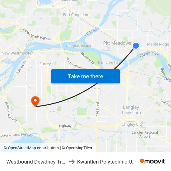 Westbound Dewdney Trunk Rd @ 207 St to Kwantlen Polytechnic University (Surrey) map