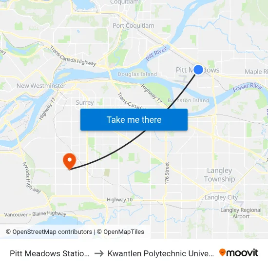 Pitt Meadows Station @ Bay 3 to Kwantlen Polytechnic University (Surrey) map