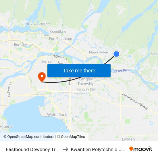 Eastbound Dewdney Trunk Rd @ 256 St to Kwantlen Polytechnic University (Surrey) map