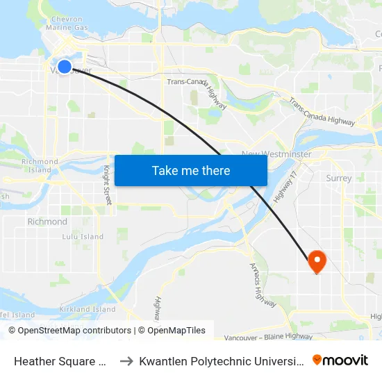 Heather Square @ Bay 2 to Kwantlen Polytechnic University (Surrey) map