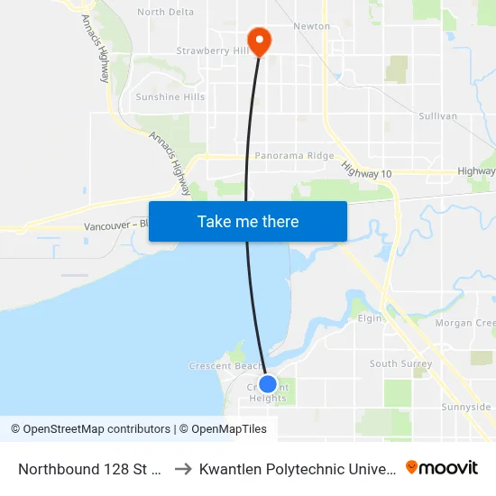 Northbound 128 St @ 26b Ave to Kwantlen Polytechnic University (Surrey) map
