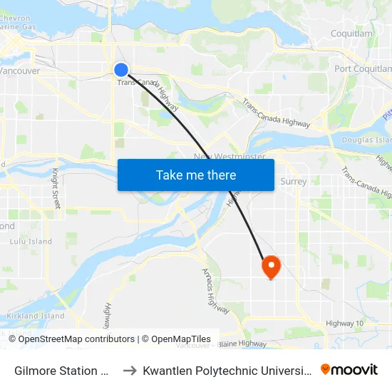 Gilmore Station @ Bay 3 to Kwantlen Polytechnic University (Surrey) map