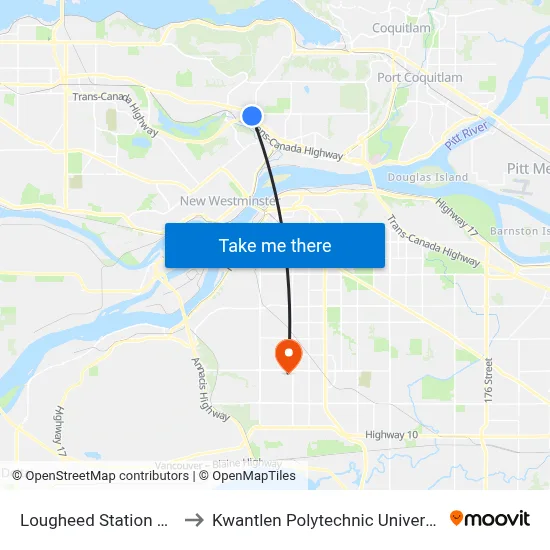 Lougheed Station @ Bay 10 to Kwantlen Polytechnic University (Surrey) map