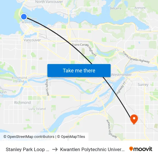 Stanley Park Loop @ Bay 2 to Kwantlen Polytechnic University (Surrey) map