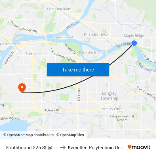 Southbound 225 St @ Haney Bypass to Kwantlen Polytechnic University (Surrey) map