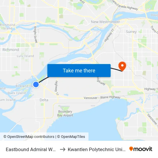 Eastbound Admiral Way @ Ferry Rd to Kwantlen Polytechnic University (Surrey) map