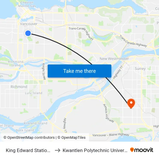 King Edward Station @ Bay 2 to Kwantlen Polytechnic University (Surrey) map