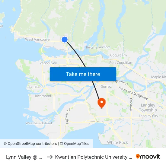 Lynn Valley @ Bay 4 to Kwantlen Polytechnic University (Surrey) map