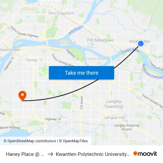 Haney Place @ Bay 4 to Kwantlen Polytechnic University (Surrey) map