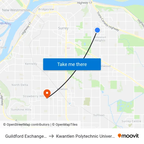 Guildford Exchange @ Bay 3 to Kwantlen Polytechnic University (Surrey) map