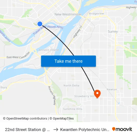 22nd Street Station @ Unloading Only to Kwantlen Polytechnic University (Surrey) map