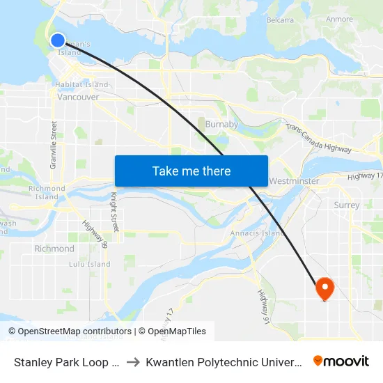 Stanley Park Loop @ Bay 1 to Kwantlen Polytechnic University (Surrey) map