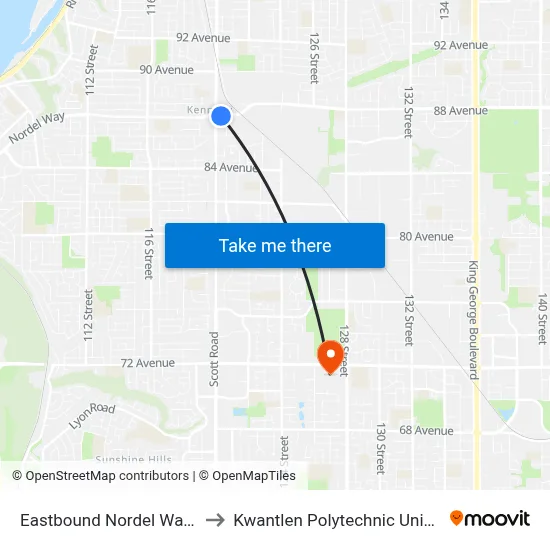 Eastbound Nordel Way @ Scott Rd to Kwantlen Polytechnic University (Surrey) map