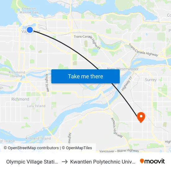Olympic Village Station @ Bay 1 to Kwantlen Polytechnic University (Surrey) map