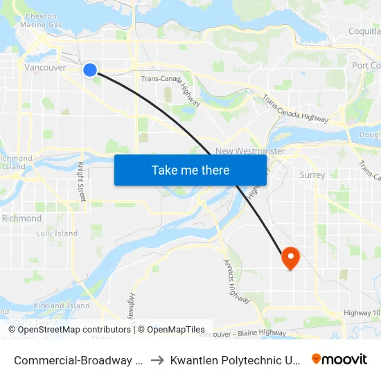 Commercial-Broadway Station @ Bay 4 to Kwantlen Polytechnic University (Surrey) map