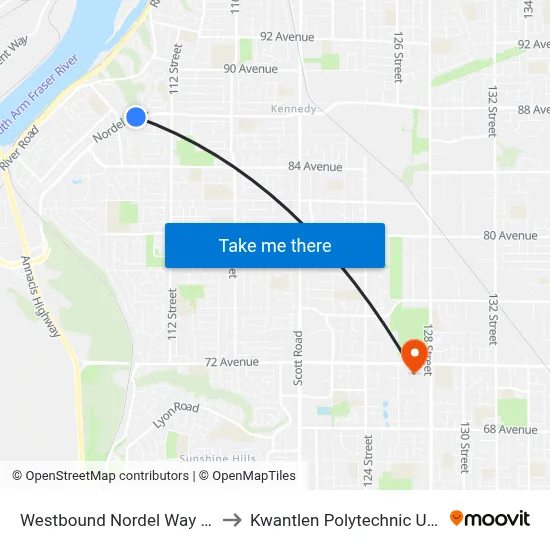 Westbound Nordel Way @ Shepherd Way to Kwantlen Polytechnic University (Surrey) map
