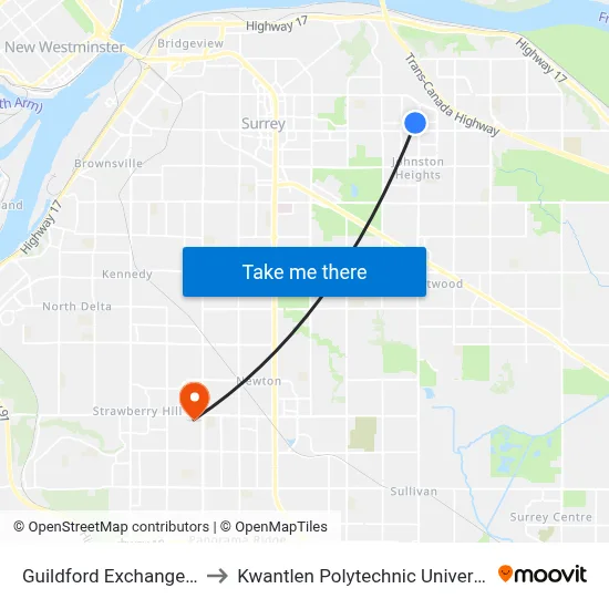 Guildford Exchange @ Bay 4 to Kwantlen Polytechnic University (Surrey) map
