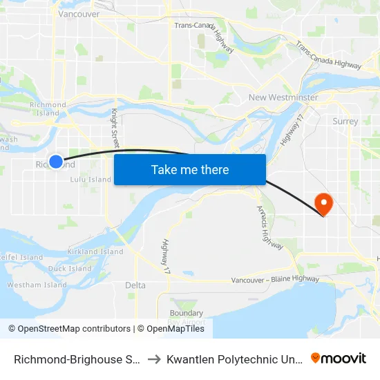 Richmond-Brighouse Station @ Bay 5 to Kwantlen Polytechnic University (Surrey) map