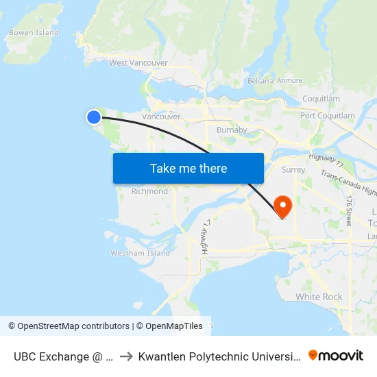 UBC Exchange @ Bay 10 to Kwantlen Polytechnic University (Surrey) map