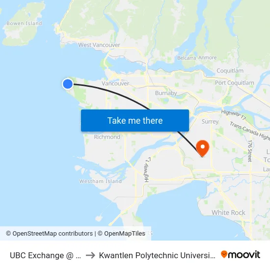 UBC Exchange @ Bay 11 to Kwantlen Polytechnic University (Surrey) map