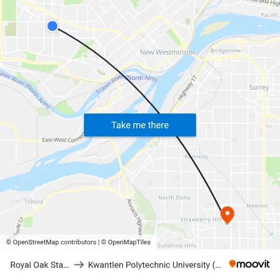 Royal Oak Station to Kwantlen Polytechnic University (Surrey) map