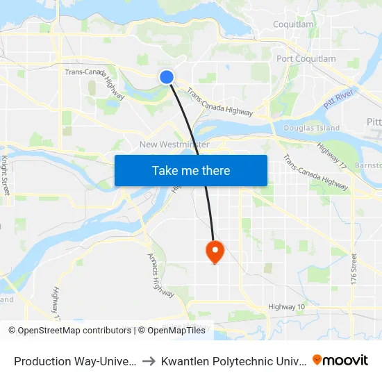 Production Way-University Station to Kwantlen Polytechnic University (Surrey) map
