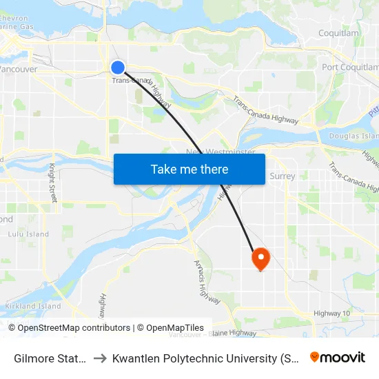 Gilmore Station to Kwantlen Polytechnic University (Surrey) map
