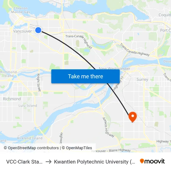 VCC-Clark Station to Kwantlen Polytechnic University (Surrey) map