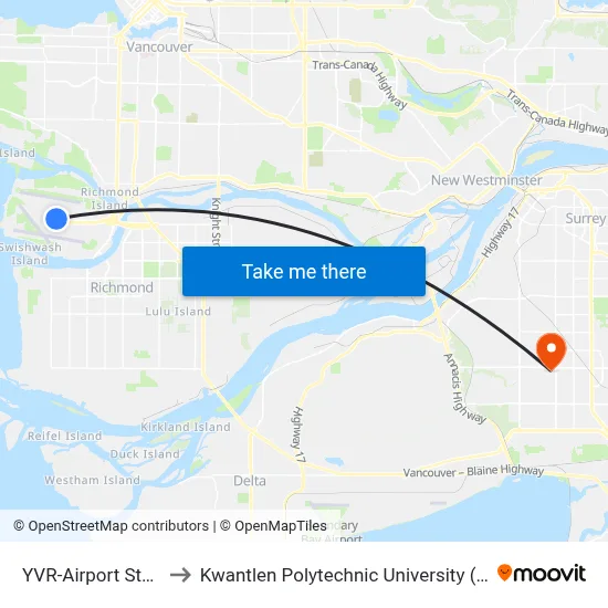 YVR-Airport Station to Kwantlen Polytechnic University (Surrey) map