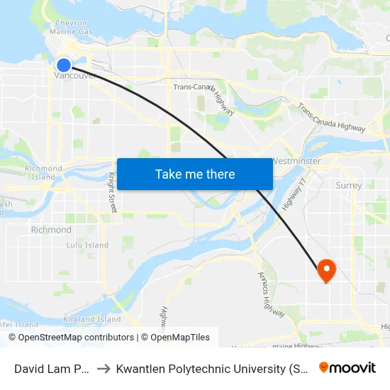David Lam Park to Kwantlen Polytechnic University (Surrey) map