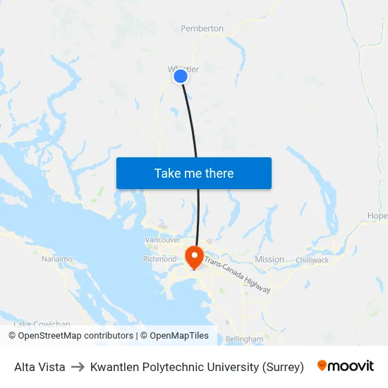 Alta Vista to Kwantlen Polytechnic University (Surrey) map