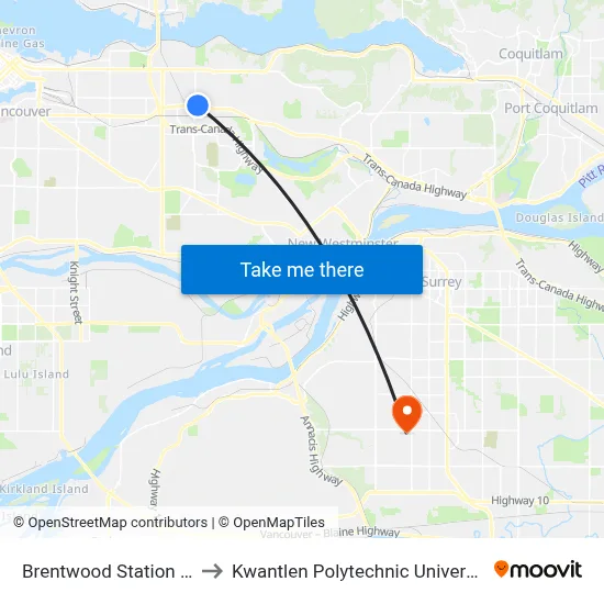 Brentwood Station @ Bay 2 to Kwantlen Polytechnic University (Surrey) map