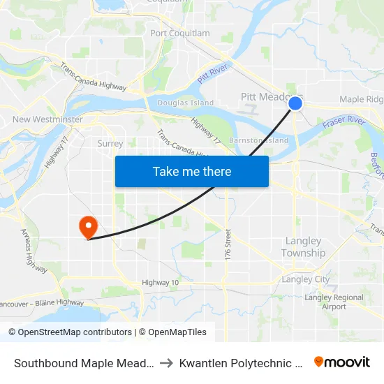 Southbound Maple Meadows Way @ 200 St to Kwantlen Polytechnic University (Surrey) map