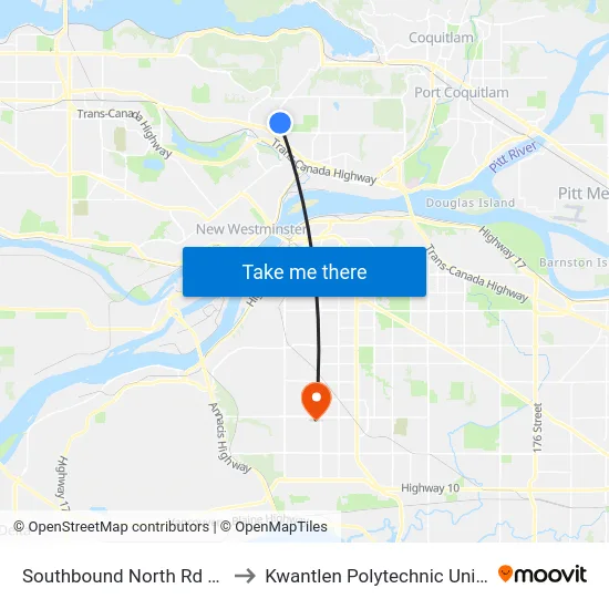 Southbound North Rd @ Cameron St to Kwantlen Polytechnic University (Surrey) map