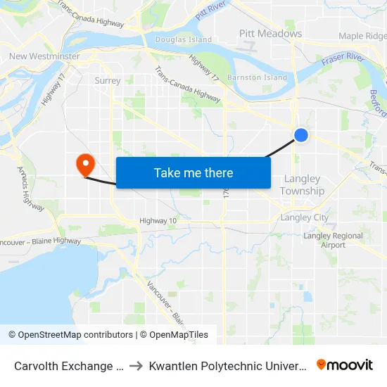 Carvolth Exchange @ Bay 6 to Kwantlen Polytechnic University (Surrey) map