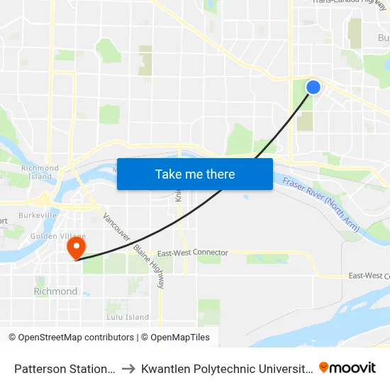 Patterson Station @ Bay 1 to Kwantlen Polytechnic University (Richmond) map