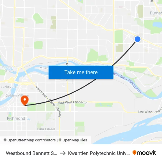 Westbound Bennett St @ Nelson Ave to Kwantlen Polytechnic University (Richmond) map