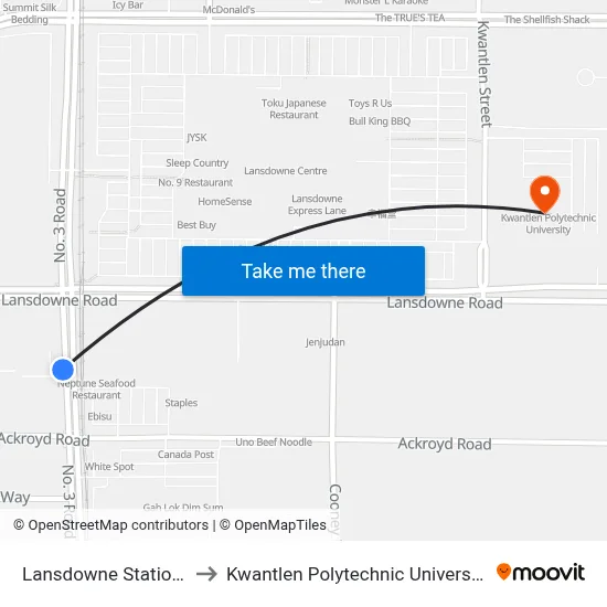 Lansdowne Station @ Bay 4 to Kwantlen Polytechnic University (Richmond) map
