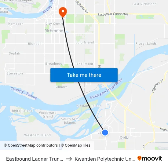 Eastbound Ladner Trunk Rd @ Central Ave to Kwantlen Polytechnic University (Richmond) map