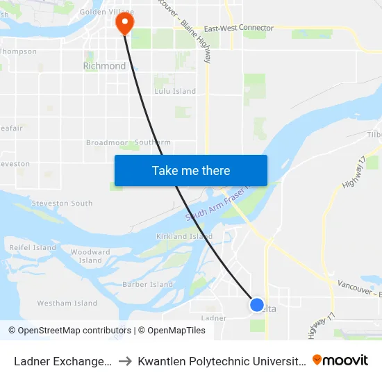 Ladner Exchange @ Bay 2 to Kwantlen Polytechnic University (Richmond) map