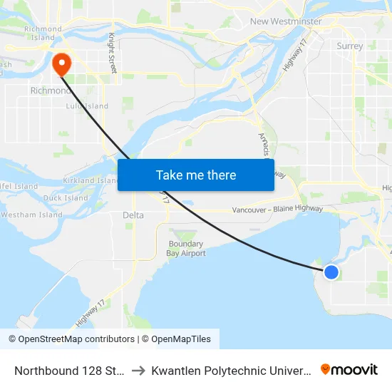 Northbound 128 St @ 26b Ave to Kwantlen Polytechnic University (Richmond) map