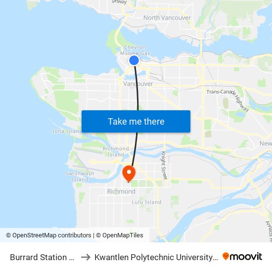 Burrard Station @ Bay 1 to Kwantlen Polytechnic University (Richmond) map