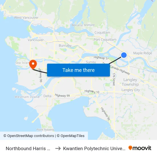 Northbound Harris Rd @ 119 Ave to Kwantlen Polytechnic University (Richmond) map