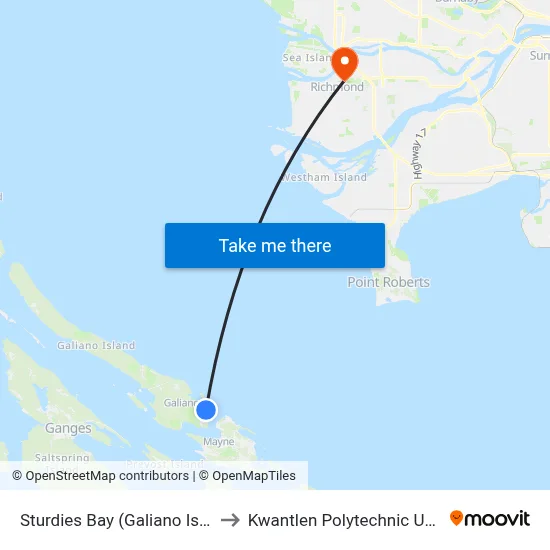 Sturdies Bay (Galiano Island) Ferry Terminal to Kwantlen Polytechnic University (Richmond) map