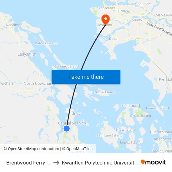 Brentwood Ferry Terminal to Kwantlen Polytechnic University (Richmond) map