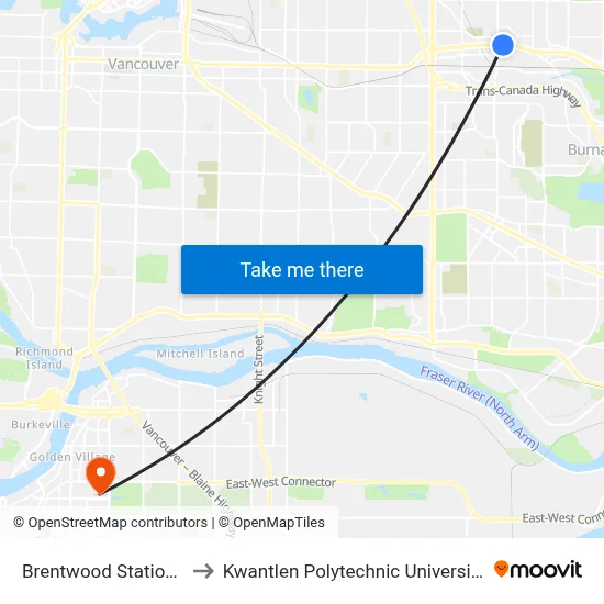 Brentwood Station @ Bay 2 to Kwantlen Polytechnic University (Richmond) map
