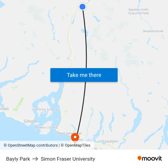 Bayly Park to Simon Fraser University map