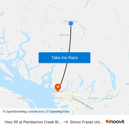 Hwy 99 at Pemberton Creek Bridge (SB) to Simon Fraser University map