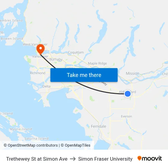 Trethewey St at Simon Ave to Simon Fraser University map